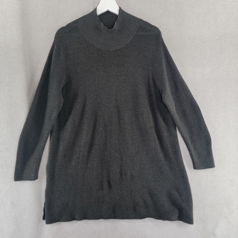 Eileen Fisher Womens Sweater Mock Neck Tunic Size XL Gray Extra Fine Merino Wool